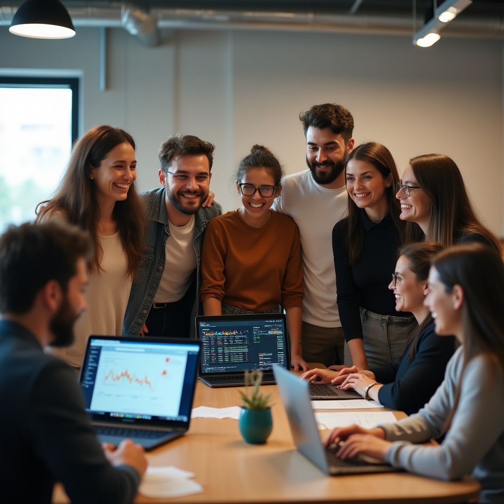 Startup tecnológica celebrando ronda de financiación
